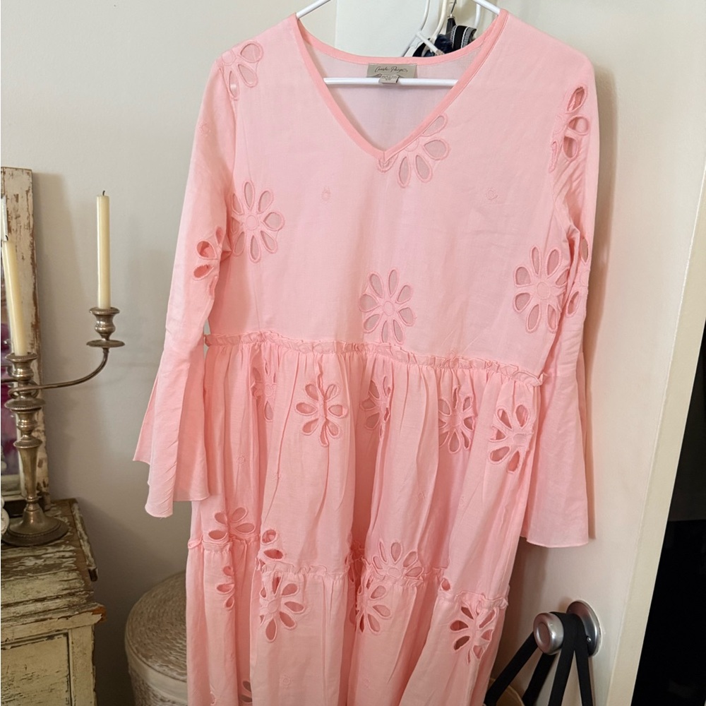 Pink Tiered Ruffled Bell Sleeve Sundress